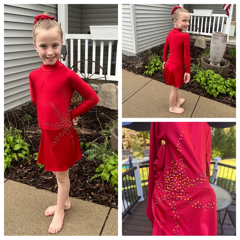 Red Long Sleeve Figure Skating Dress - size 6